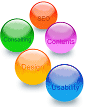 デザイン、内容、ユーザビリティ、アクセシビリティ、検索エンジン対策、WEBコンサルティング